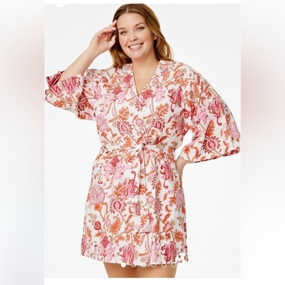 Roller Rabbit Amanda Kimono floral paisley robe cover up 100% cotton one size - Picture 1 of 10